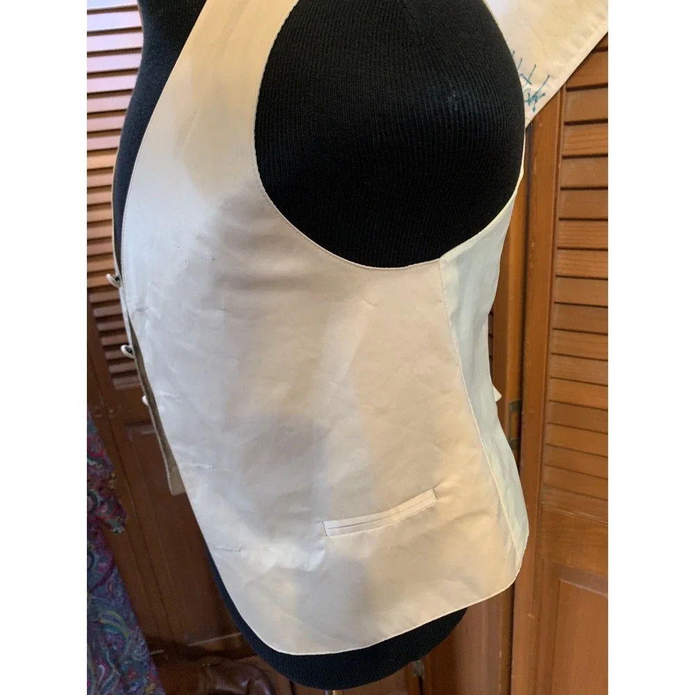 Men's Vesuvio Napoli Cream 4 Bttn Satin Tuxedo Vest prom party Sz S Belt Back